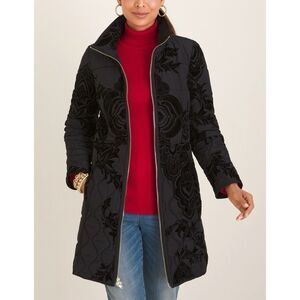 New Chico's Women's Black Quilted Velvet Puffer Coat Size 12/14